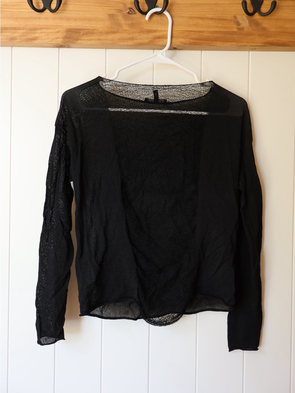 Eileen Fisher Black Sheer Lightweight Long-Sleeve Top Small
